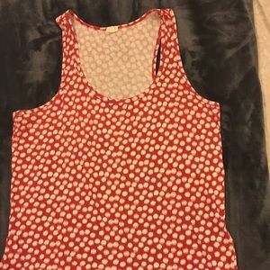 J crew red tank top with white polka dots